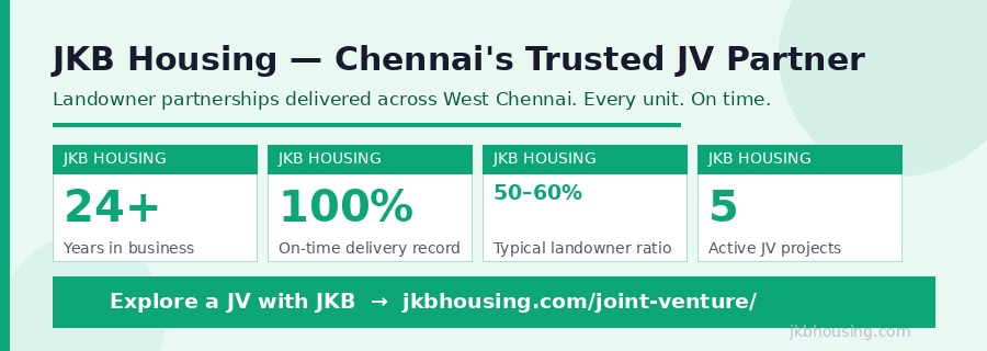 Explore a joint venture with JKB Housing - 24 years, 100 percent on-time delivery